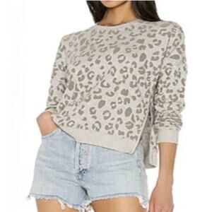 Rails Marlo Flocked Heather Grey Leopard Print Pullover Crewneck Sweatshirt